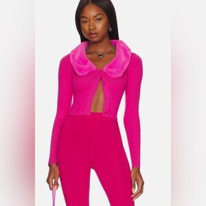 superdown Pink Fuzzy Collar Cardigan